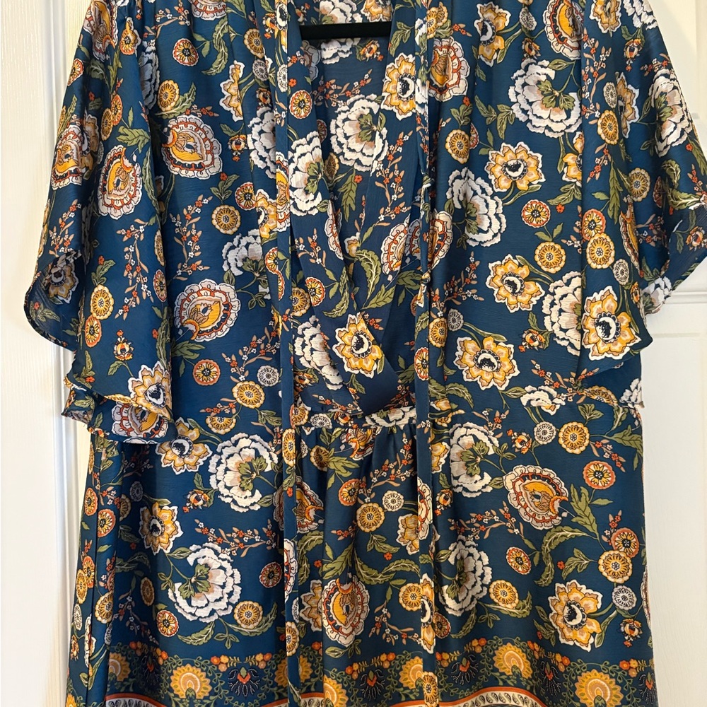 Ann Taylor Floral Blue Blouse